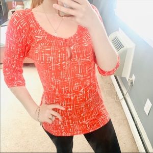 Anthro deletta orange keyhole quarter sleeve top